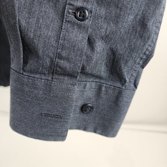 01.Algo Dress Shirt Mens L Navy Blue Heathered Stretch Slim Button Up - Picture 5 of 7